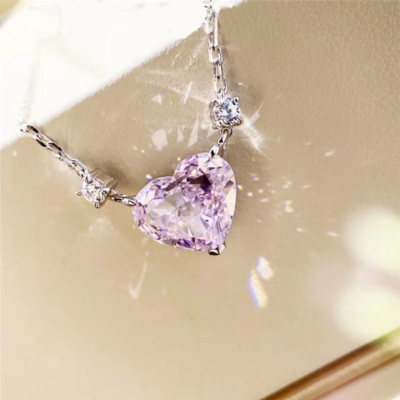 Heart necklace women's collarbone chain advanced design sense of temperament everything high carbon diamond pink pendant - Image 5