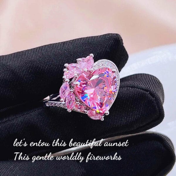 Net red with heart heart Morgan stone ring pendant bright light luxury full diamond pink heart necklace color treasure - Image 7