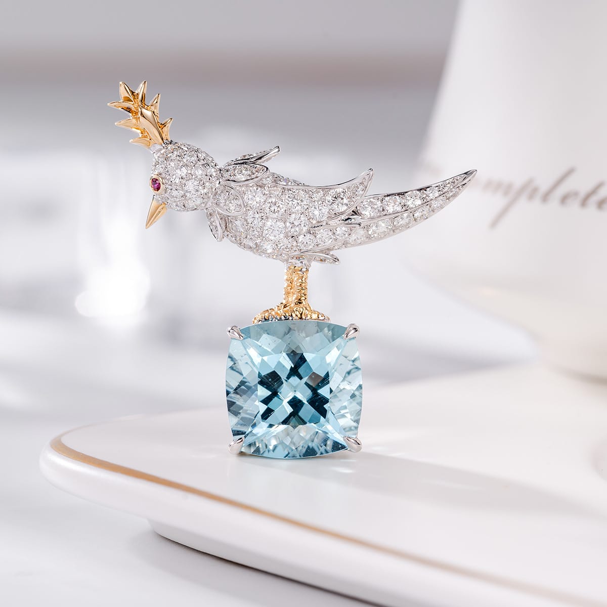 Fine jewelry design exquisite luxury Aquamarine brooch pendant two wear micro studded with diamond bird necklace - Image 5