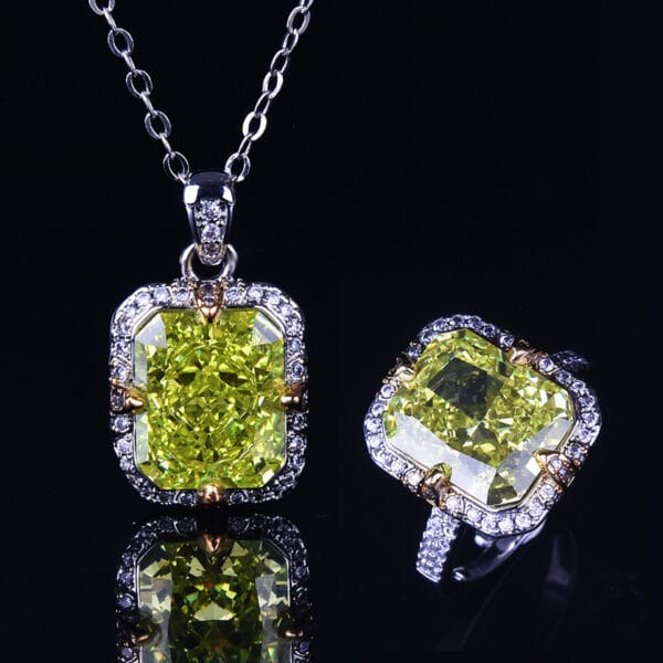 Seiko temperament apple green ice cut pendant necklace simple everything with purple high-carbon diamond ring - Image 15