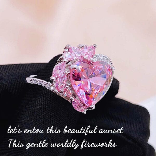 Net red with heart heart Morgan stone ring pendant bright light luxury full diamond pink heart necklace color treasure - Image 8