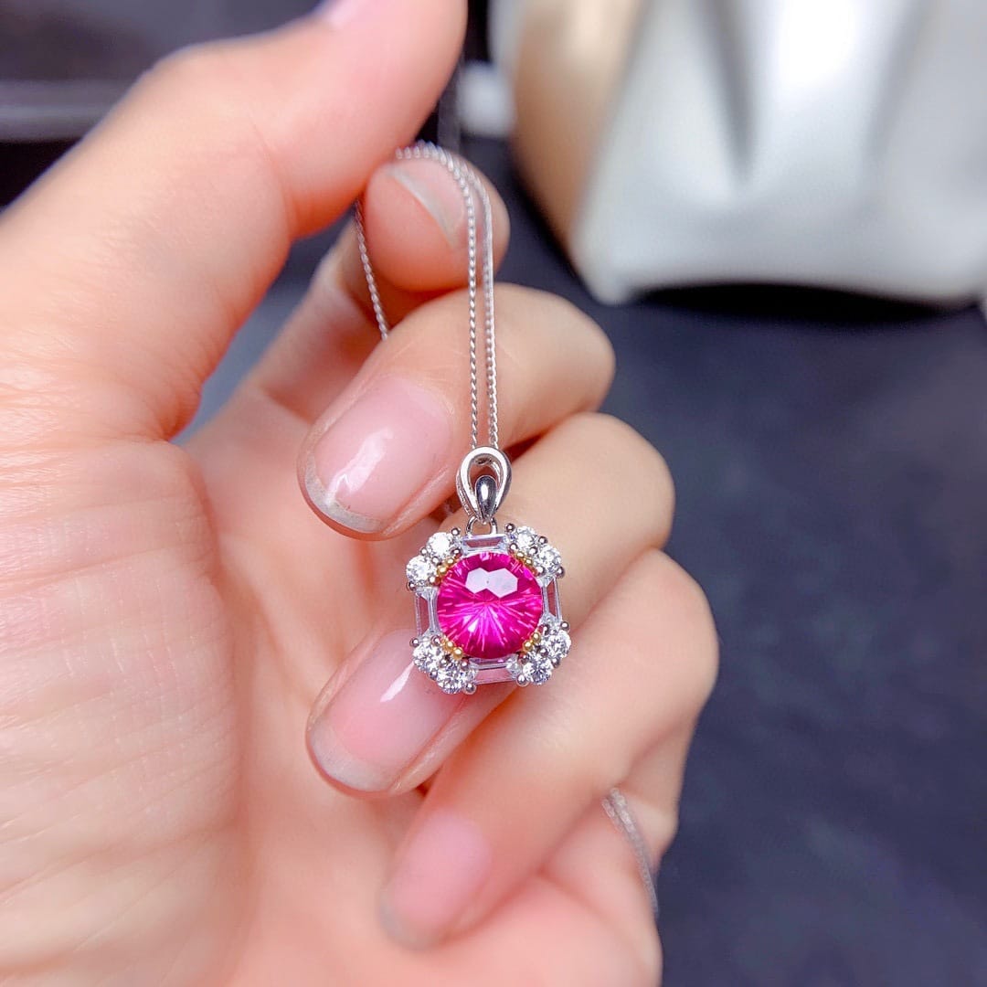 Imitation natural powder Topaz ring set pendant earrings high carbon diamond necklace - Image 8