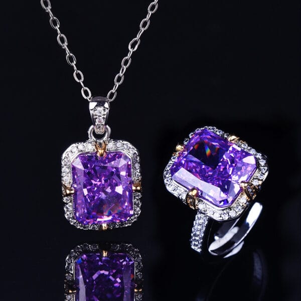 Seiko temperament apple green ice cut pendant necklace simple everything with purple high-carbon diamond ring - Image 16