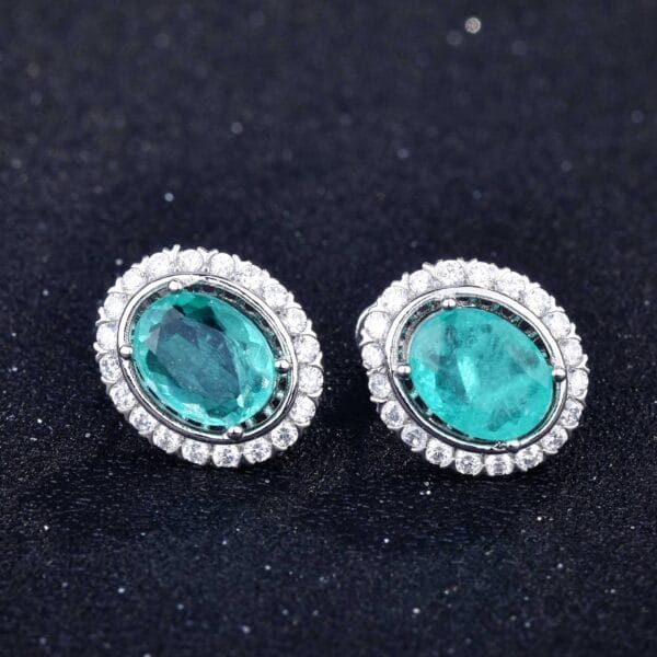 Net red with imitation Brazil Paraiba color treasure set ring earrings pendant - Image 11
