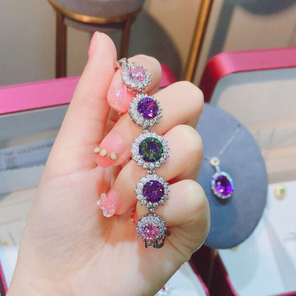 Super flash carat high carbon diamond bracelet Powder diamond amethyst seven color tourmaline bracelet - Image 7