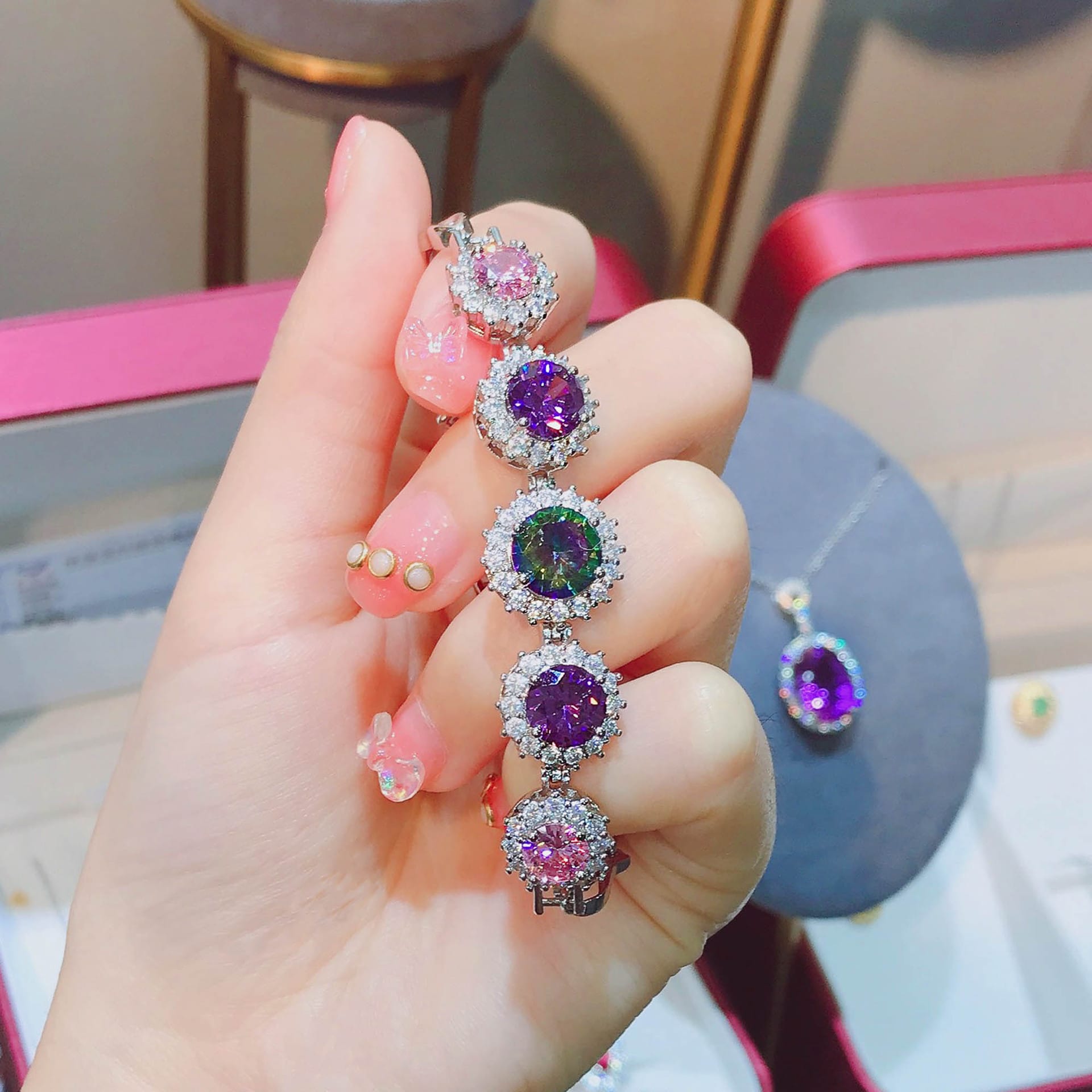 Super flash carat high carbon diamond bracelet Powder diamond amethyst seven color tourmaline bracelet - Image 7