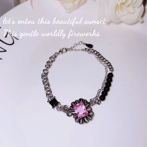 Dark romantic series ruffled gemstone black pink bracelet necklace network red tide brand light luxury powder diamond bracelet - Image 9