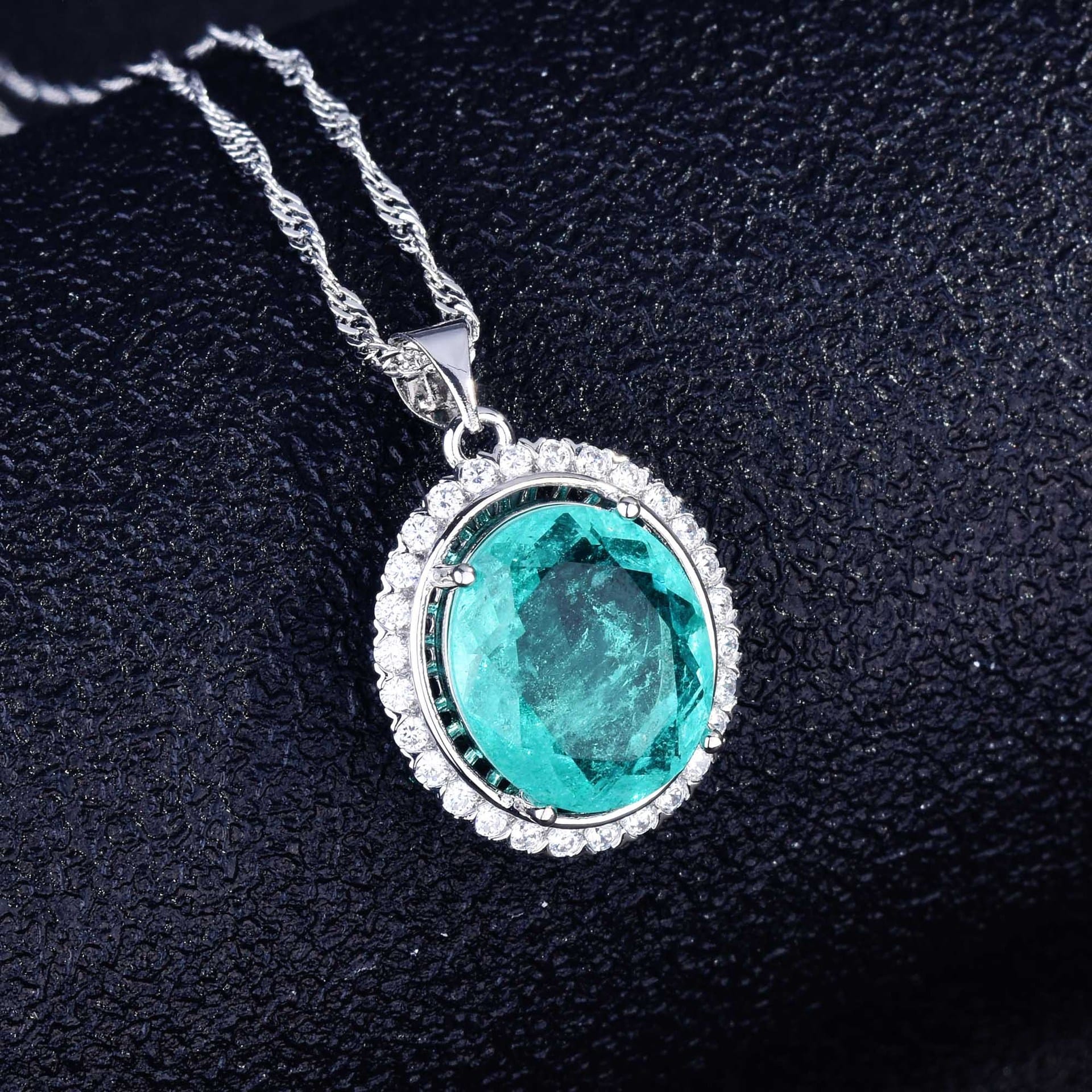 Net red with imitation Brazil Paraiba color treasure set ring earrings pendant - Image 12