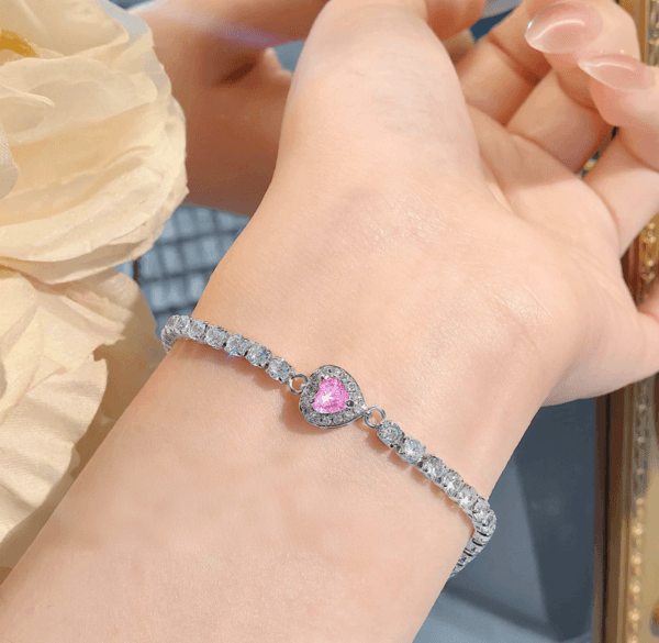 Senior super flash pink diamond bracelet female ins style everything sweet light luxury simple pink zircon bracelet