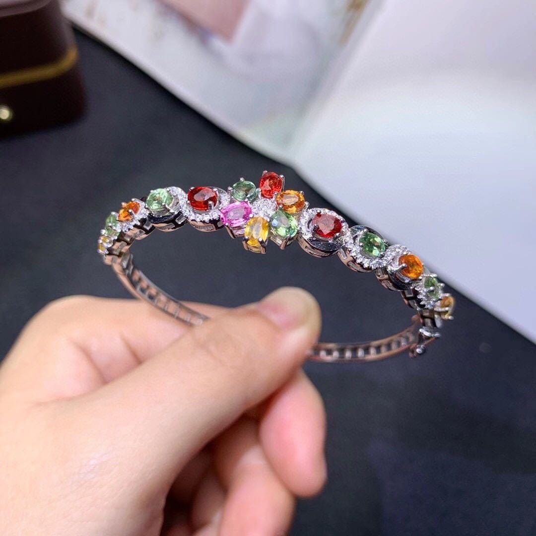 New seven-color tourmaline color treasure bracelet imitation natural Sri Lanka sapphire buckle bracelet