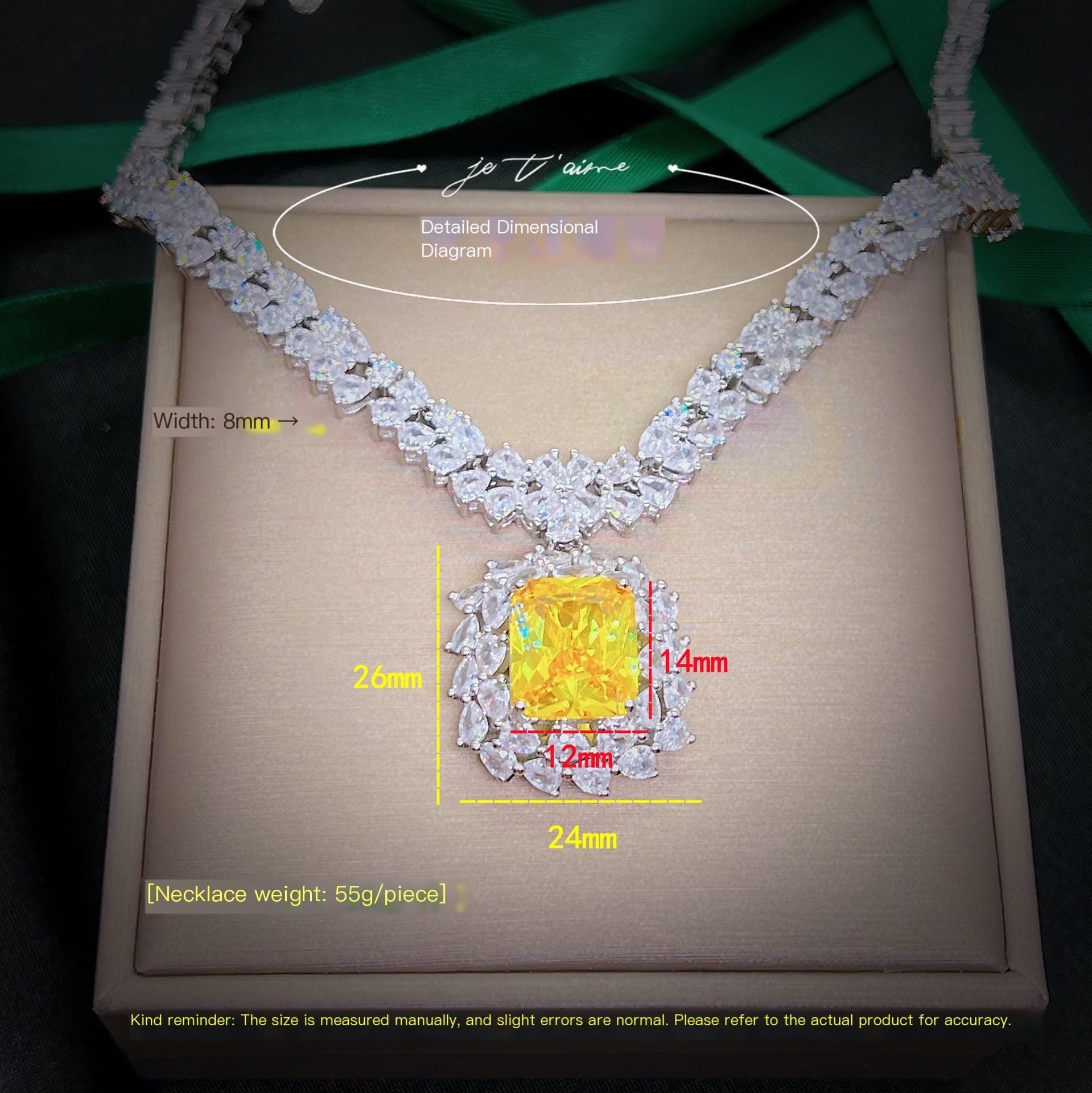 High-end jewelry yellow diamond necklace Long colored jewel earrings open ring