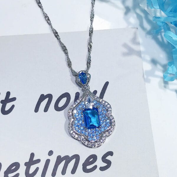 Source creation design sky land pendant secret aquamarine treasure Topaz stone necklace