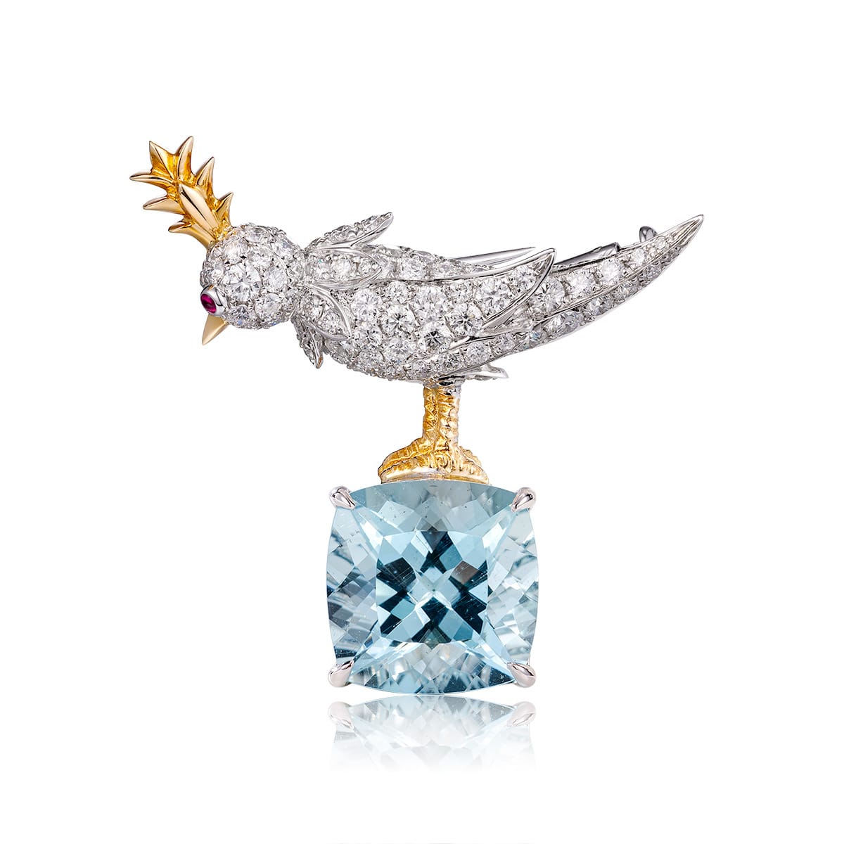 Fine jewelry design exquisite luxury Aquamarine brooch pendant two wear micro studded with diamond bird necklace