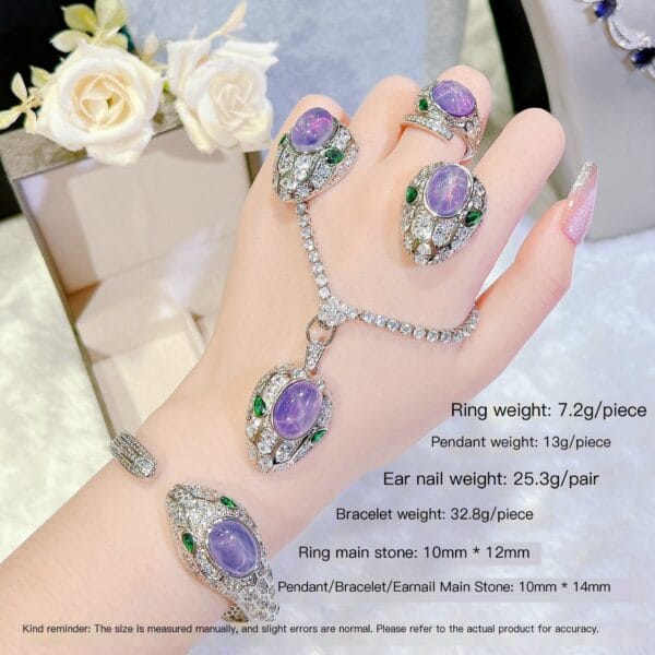 Purple starstone snake set amethyst Spirit Snake Pendant Open ring colored jewel earrings - Image 9